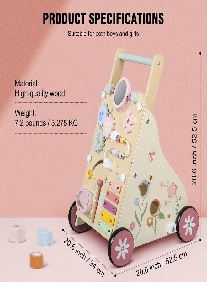 Pithfor Wooden Baby Walker, Baby Push Walker, Push Walker Toys for Babies Learning to Walk & Sit-to-Stand, with Montessori Sensory Toy & Activity Center for Girls Boys - Image 3